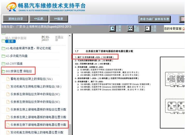 2010-2013年斯柯达昊锐主继电器位置资料