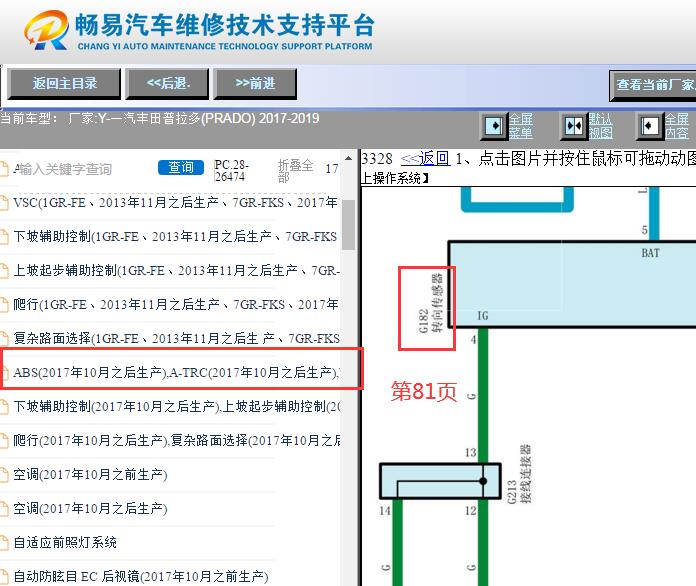 2017-2019年丰田普拉多转向角传感器电路图