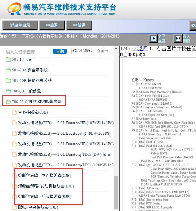 2011-2013年福特蒙迪欧致胜保险丝资料