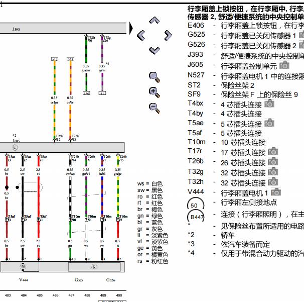 2017年奥迪A6L后备箱门锁电路图