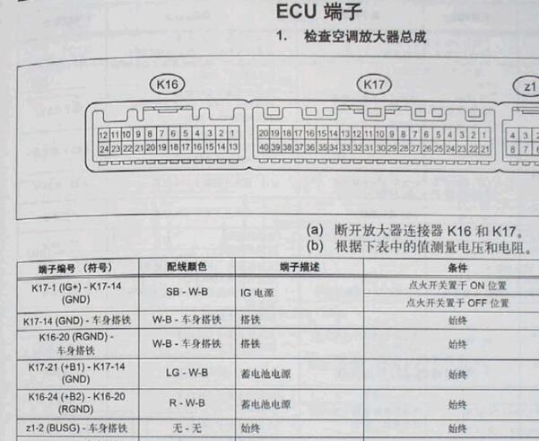 2009年丰田锐志空调针脚和电路图
