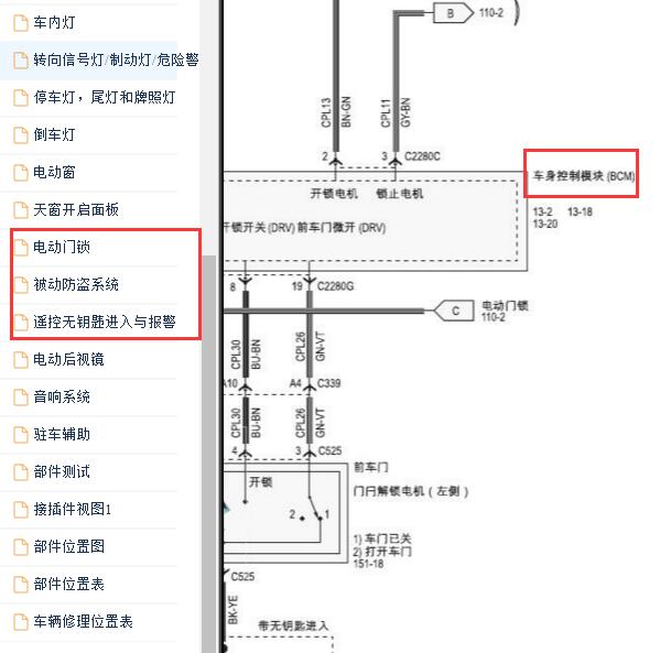 2013年福特翼博车身电路图