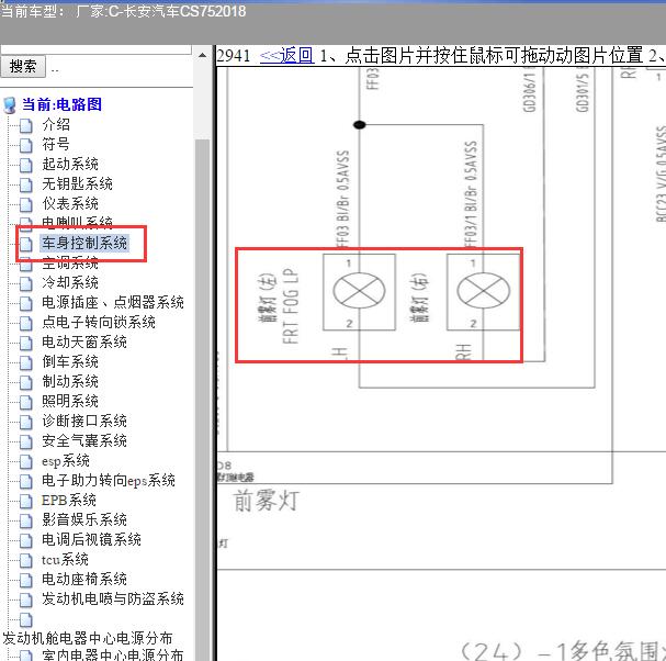 2018年长安CS75前雾灯电路图
