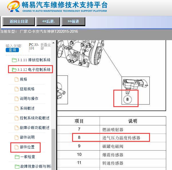 2015-2016年长安神骐T20进气温度传感器位置