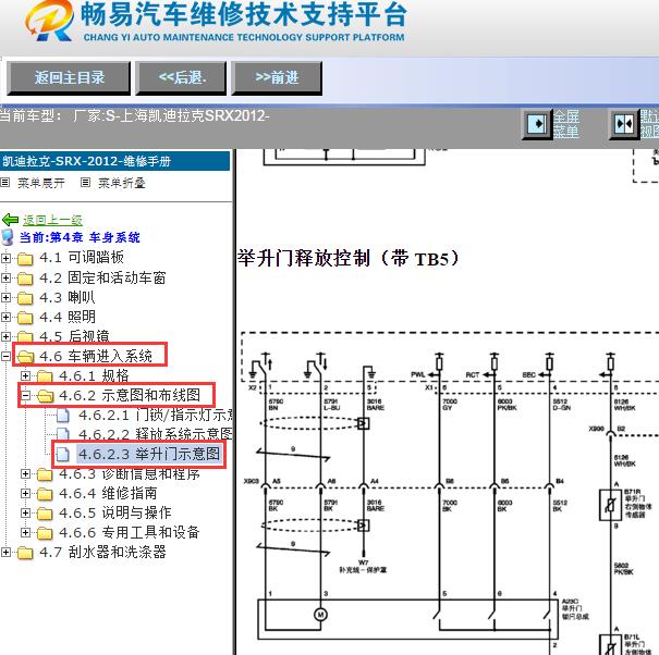 2012年凯迪拉克SRX后备箱举升电路图
