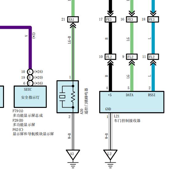 2012年丰田兰德酷路泽车门控制接收器电路图