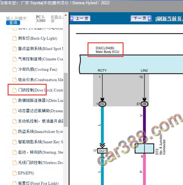2022年丰田塞纳车身电脑电路图