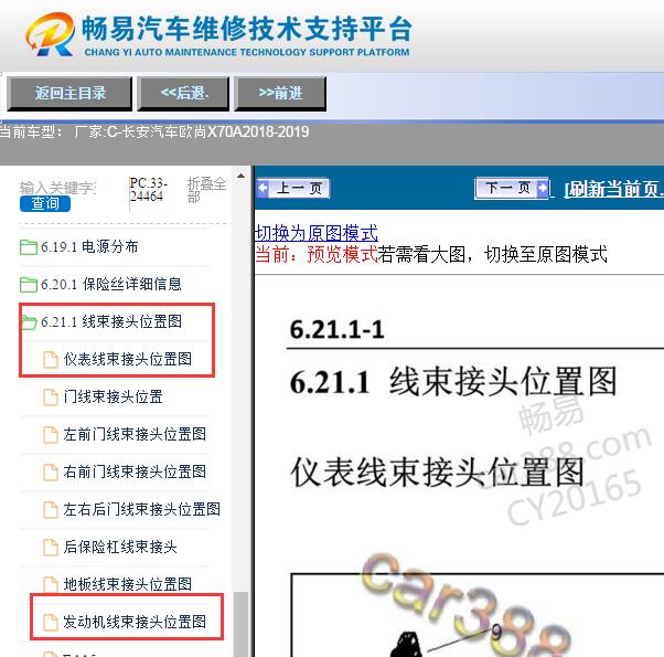 2018-2019年长安欧尚X70A仪表和发动机线束位置