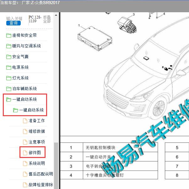 2017年众泰SR9智能钥匙元件位置
