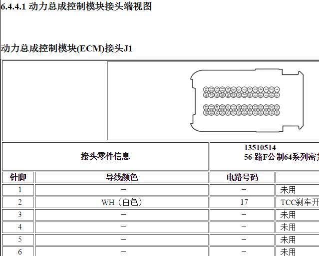 2006-2007年别克GL8发动机电脑针脚资料