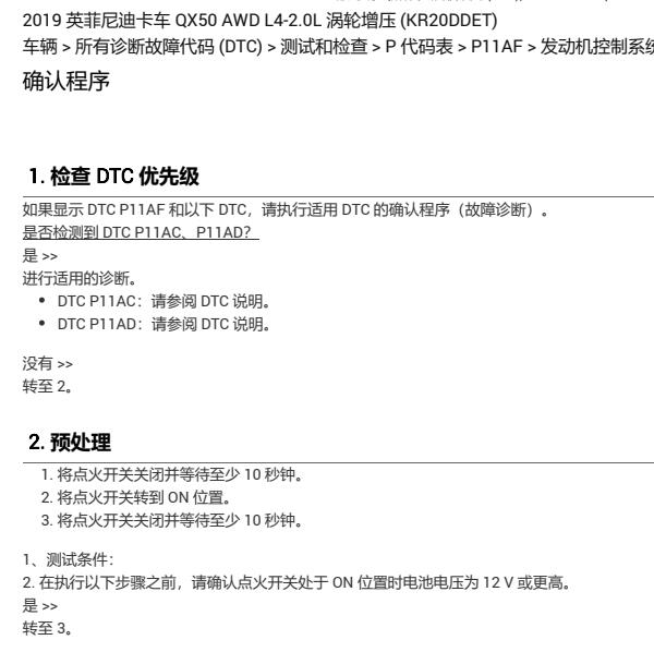 2019年英菲尼迪QX50 P11AF故障码资料