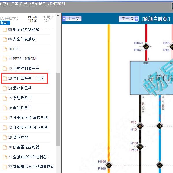 2021年长城汽车-玛奇朵DHT 中控门锁电路图