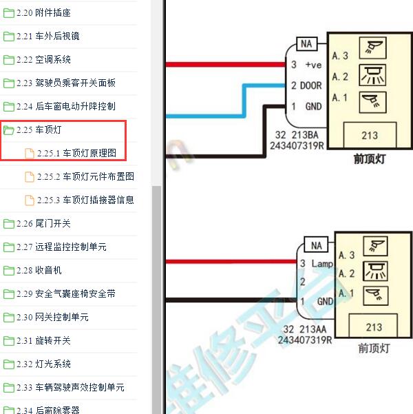 2021年东风纳米EX1 顶灯电路图