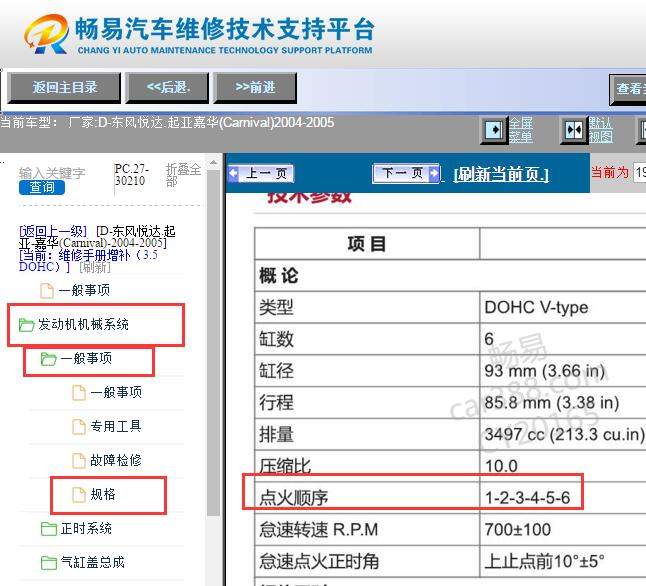 2004-2005年起亚嘉华点火顺序说明