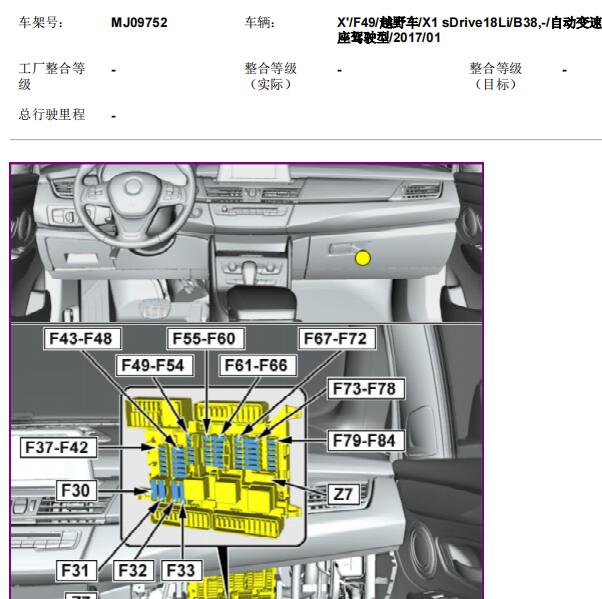 2018年宝马X1 F81保险丝盒位置
