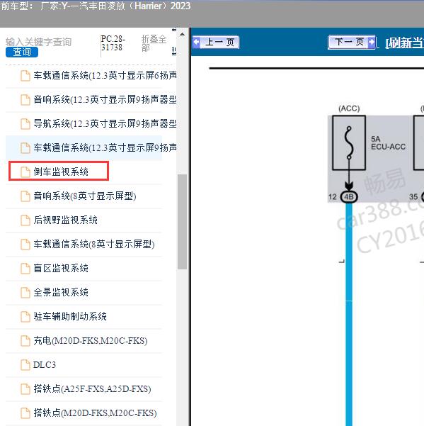 2023年一汽丰田-凌放（Harrier）倒车监视系统电路图