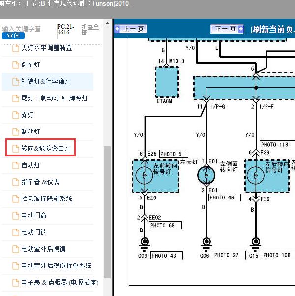 2010年北京现代-途胜（Tunson) 方向灯电路图