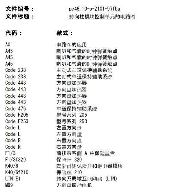 2016年奔驰C180L转向柱和换挡电路图