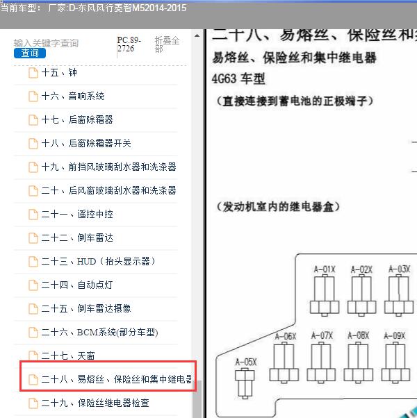 2014年东风风行菱智M5保险丝继电器位置