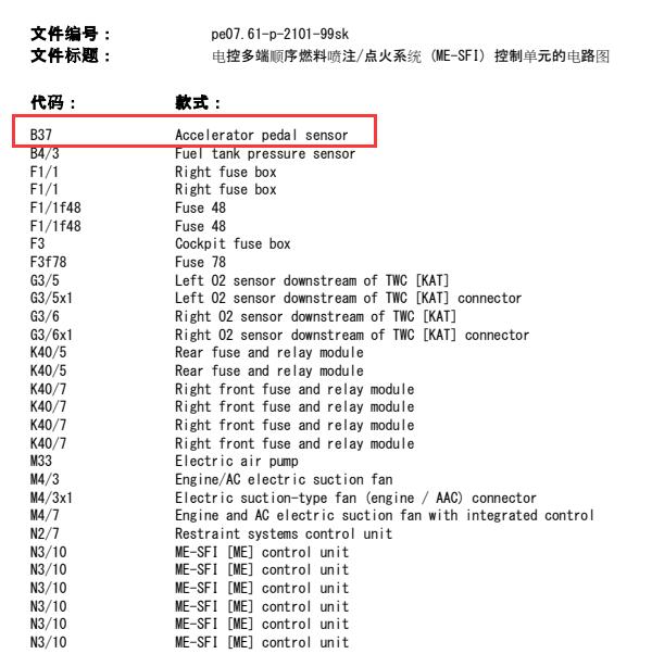 1999年奔驰S430发动机油门踏板电路图