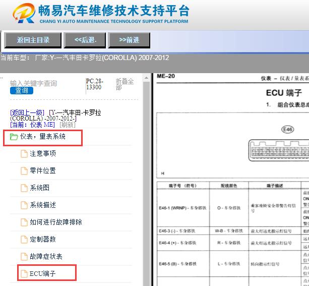 2007-2012年丰田卡罗拉仪表针脚资料