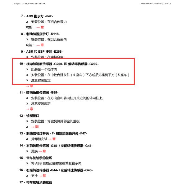 2011年大众辉腾G200和G202位置