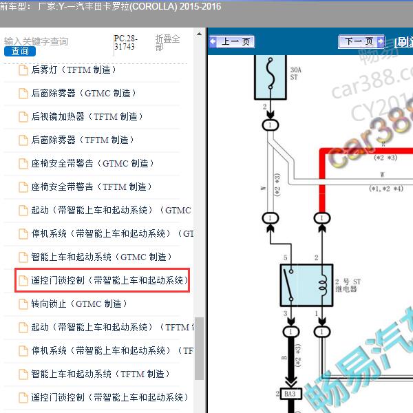 2015-2016年一汽丰田-卡罗拉 遥控门锁电路图