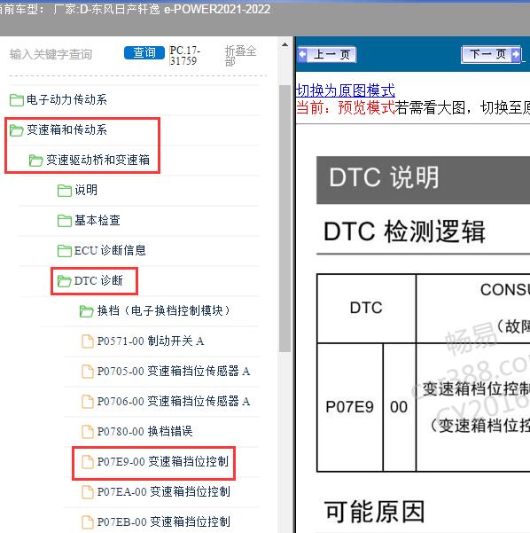 2021-2022年东风日产-轩逸 e-POWER P07E9故障码资料