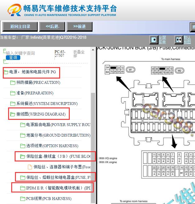 2016-2018年英菲尼迪Q70保险丝继电器资料
