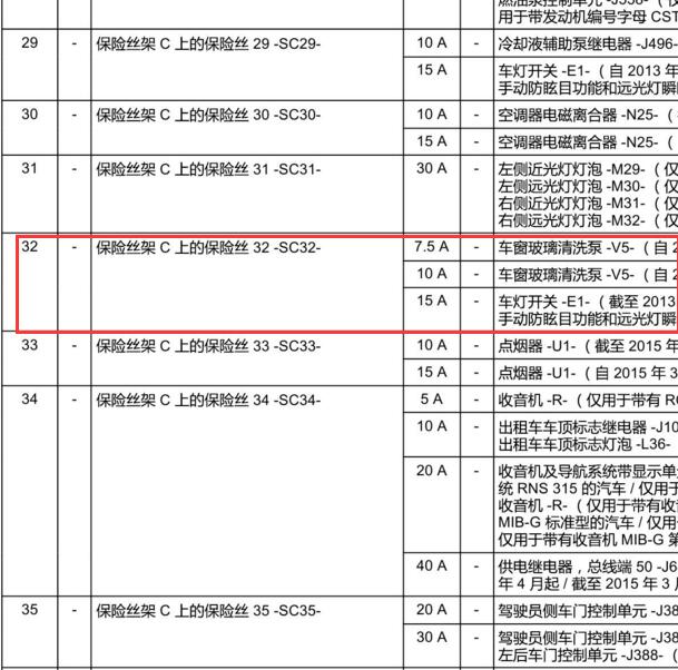 2015-2016年大众朗逸雨刮保险资料