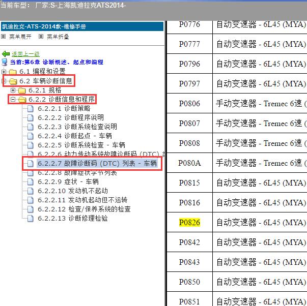 2014年上海凯迪拉克-ATS P0826故障码资料