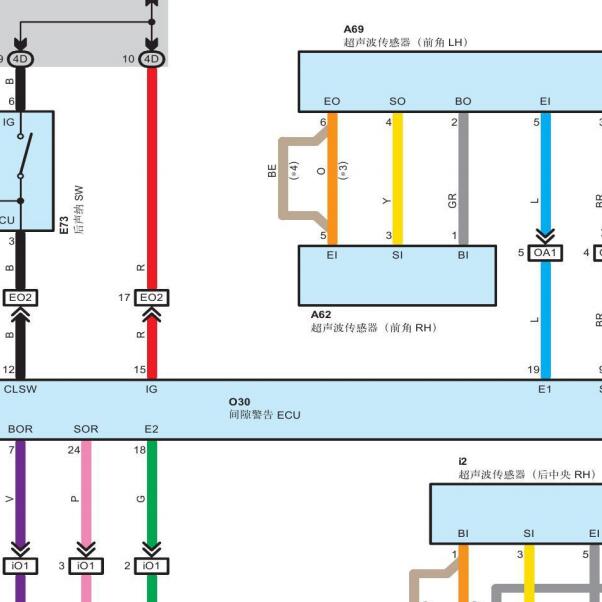 2010年丰田凯美瑞倒车雷达电路图针脚定义和故障诊断资料