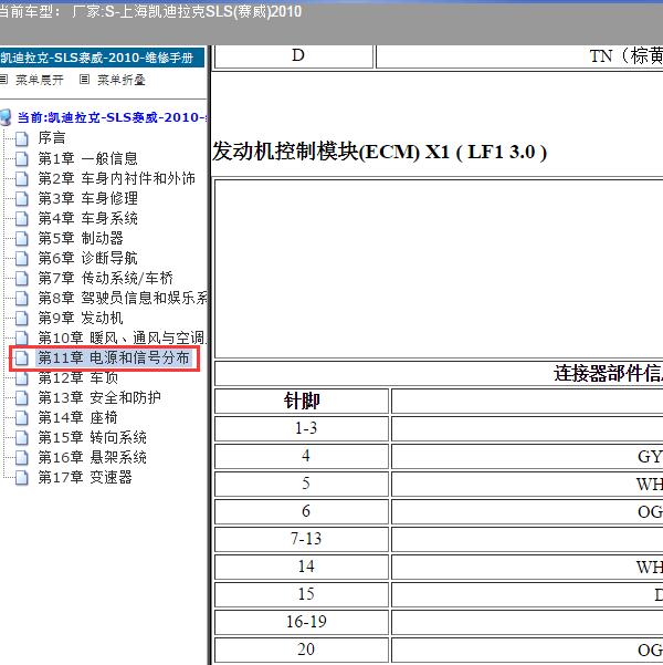 2010年上海凯迪拉克-SLS(赛威) 发动机针脚