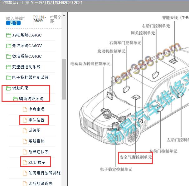 2020年红旗H9气囊电脑位置和针脚资料
