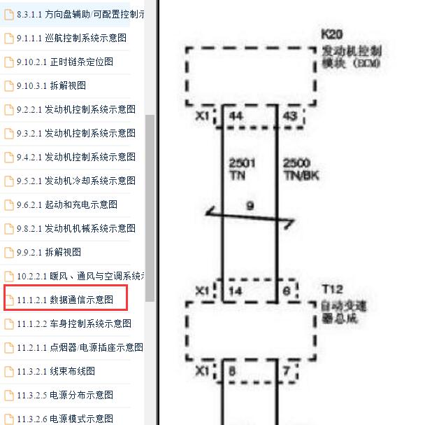 2009年别克君越 发动机到变速箱通讯电路图
