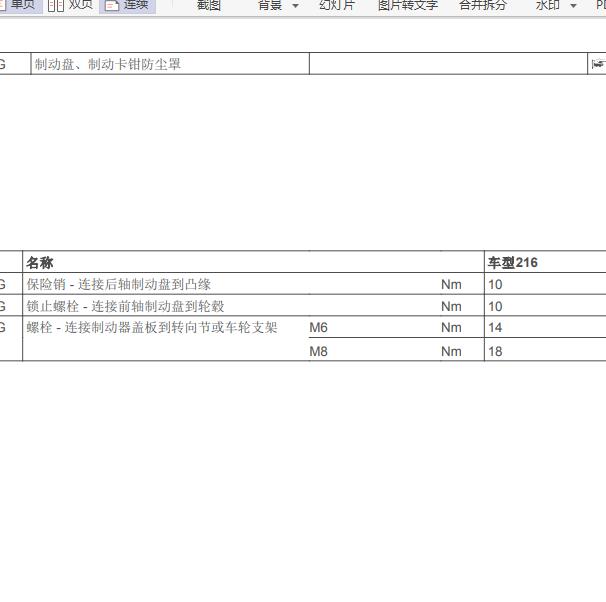 2012年奔驰S350 制动系统扭矩资料