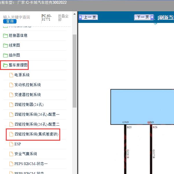 2022年长城汽车-坦克300 四驱差速锁电路图