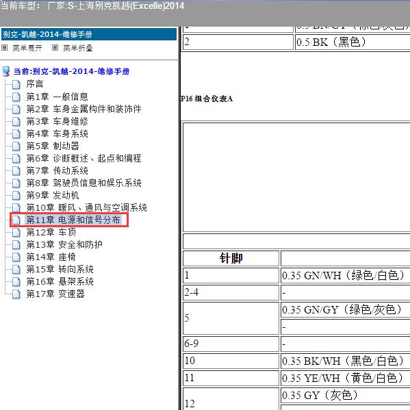 2014年上海别克-凯越 仪表针脚