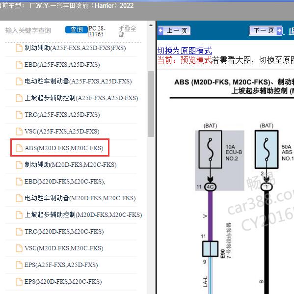 2022年一汽丰田-凌放（Harrier） ABS电路图
