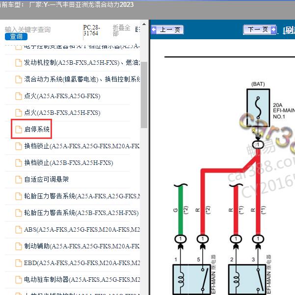 2023年一汽丰田-亚洲龙混合动力 启停系统电路图