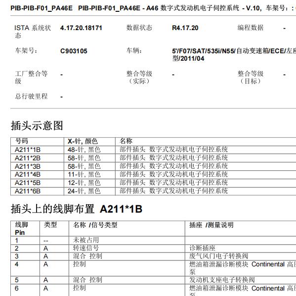 2011年宝马GT535发动机针脚资料