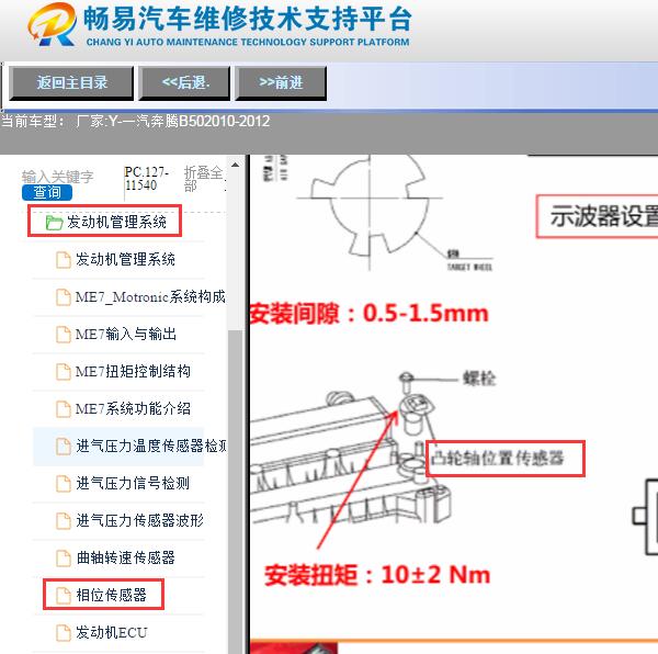 2012年奔腾B50凸轮轴位置传感器位置