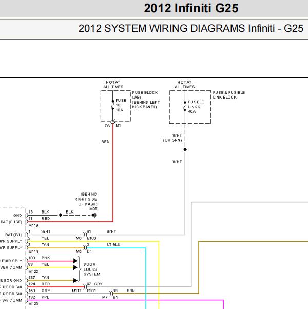 2012年英菲尼迪G25车窗电路图