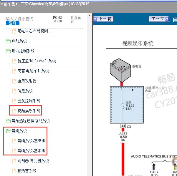 2015年Chrysler(克莱斯勒)-酷威(JCUV) 娱乐系统电路图