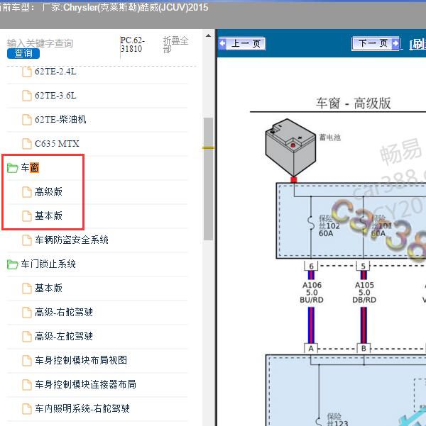 2015年Chrysler(克莱斯勒)-酷威(JCUV)-2015[ 线路图 ] 车窗电路图