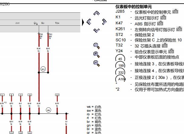 2016年奥迪A6L仪表针脚和电路图