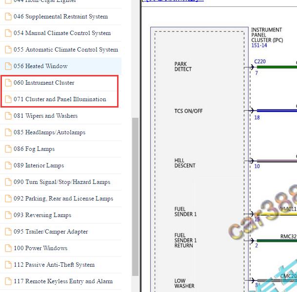2022-2023年福特RANGER 仪表中控电路图
