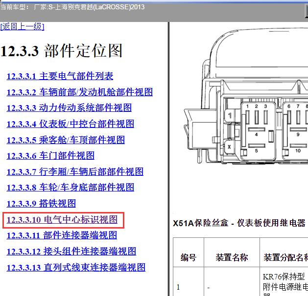 13年别克君越继电器位置说明
