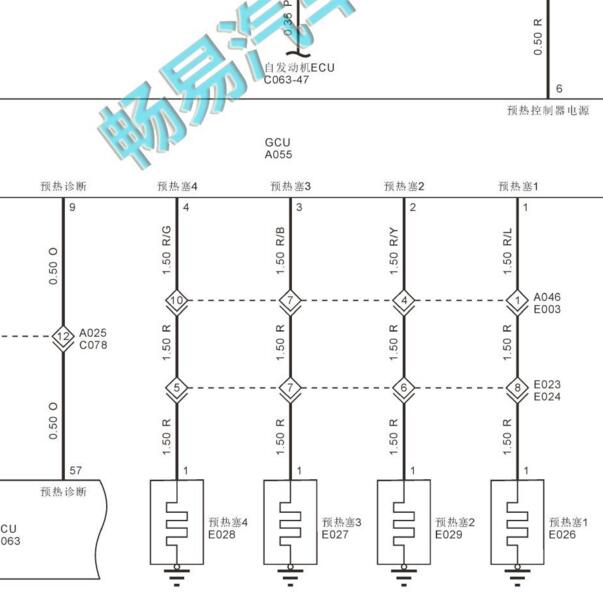2020年福特拓陆者4F20TC 柴油发动机预热系统电路图.