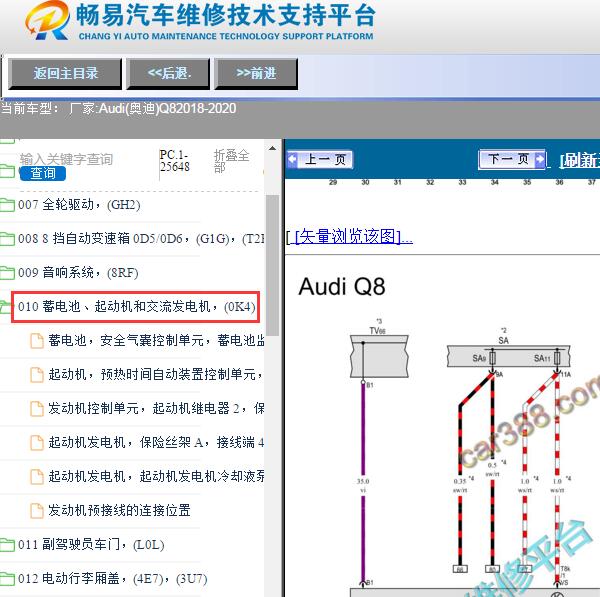 2019年奥迪Q8发电机及电瓶电路图